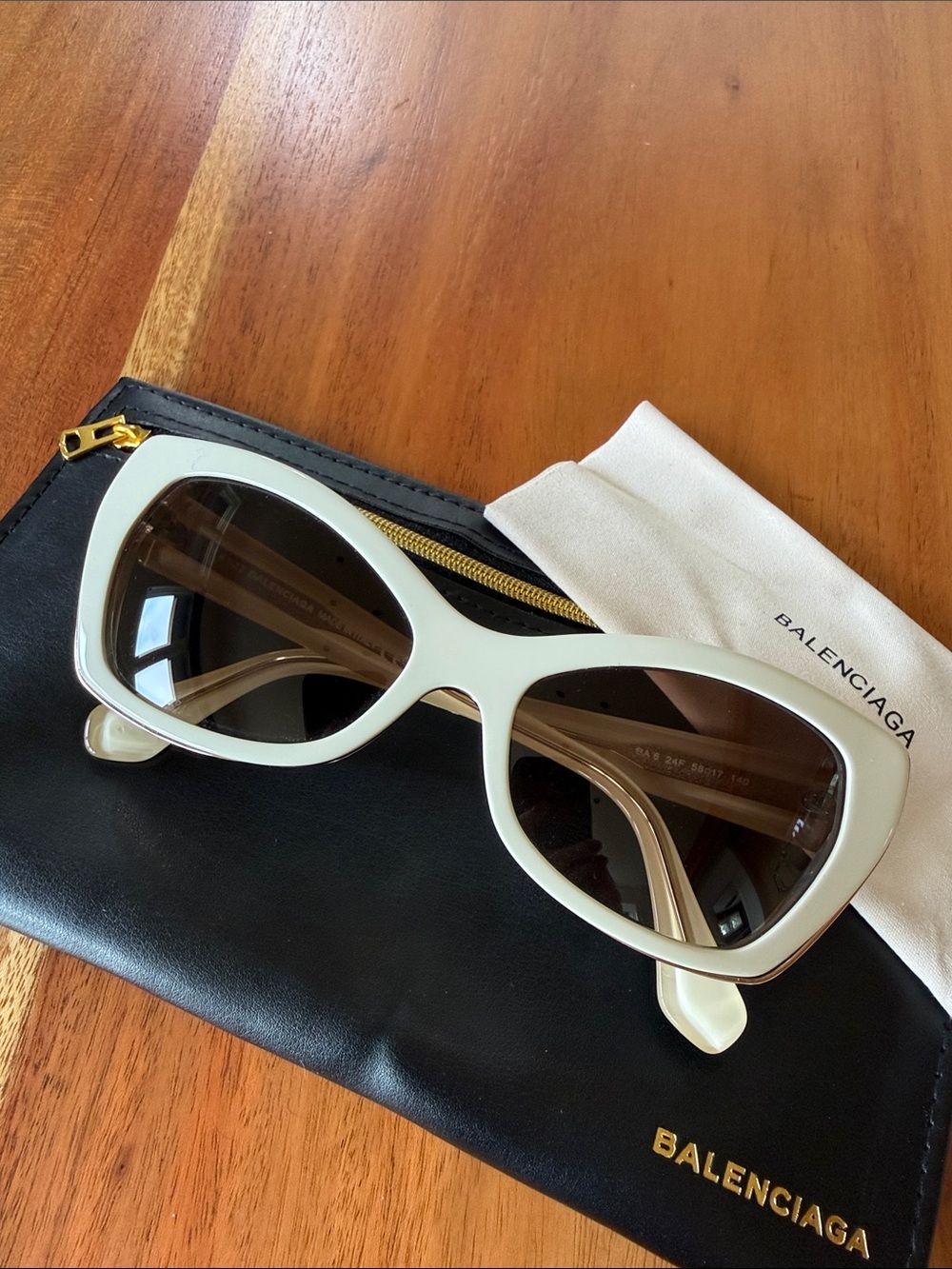 Balenciaga White Cat-Eye Sunglasses with Brown Lenses